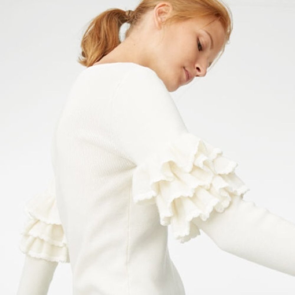 NWT Club Monaco Feleesha Wool Ruffle Sweater XS